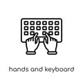 Hands and Keyboard icon. Trendy modern flat linear vector Hands