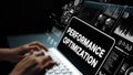 Hands on Keyboard with Performance Optimization Graphics for Digital Technology and Data Analysis. Asymptotic smart data Royalty Free Stock Photo