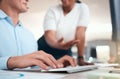 Hands, keyboard and typing with a man and manager working in a call center for customer service. Contact us Royalty Free Stock Photo