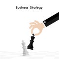 Hands and King of chess symbol with business and marketing strategy.Businessman hand holding chess king piece.Leader and teamwork Royalty Free Stock Photo