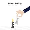 Hands and King of chess symbol with business and marketing strategy.Businessman hand holding chess king piece.Leader and teamwork Royalty Free Stock Photo