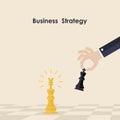 Hands and King of chess symbol.Business and marketing strategy.Businessman hand holding chess king piece.Success and Competition Royalty Free Stock Photo