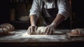 hands kitchen dough pastry cook food knead flour baker chef. Generative AI.