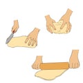 Hands knead dough