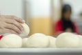 Hands kneading bread dough Royalty Free Stock Photo
