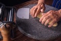 Hands kneading dough for bread Royalty Free Stock Photo