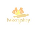 Hands kneading dough, rolling pin for dough, bakery and bakehouse, logo design