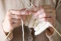 Hands knitting cose-up Royalty Free Stock Photo