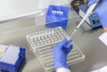 hands of a lab technician with a tube of blood sample Royalty Free Stock Photo