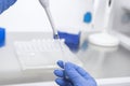 Doctor holding blood tube test in the research laboratory. Royalty Free Stock Photo