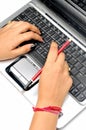 Hands on laptop Royalty Free Stock Photo