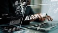 Hands on Laptop with Algorithm Displayed, Data Analysis and Digital Technology Concept in Modern Workspace. Asymptotic Royalty Free Stock Photo