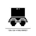 Hands with laptop pixel perfect black glyph icon Royalty Free Stock Photo