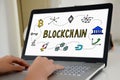 Blockchain technology concept on a laptop screen Royalty Free Stock Photo