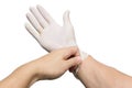 Hands with latex gloves