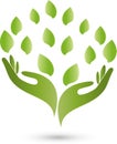 Hands, leaves, naturopath and nature logo