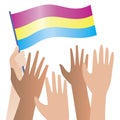 Hands with LGBTQ flags isolated on white background as homosexual protest concept, flat vector stock illustration with people