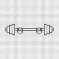 Hands lifted barbell weight. Transparent outline vector illustration.