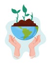 hands lifting earth with trees Royalty Free Stock Photo