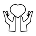 Hands lifting heart love symbol line style icon
