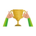 Hands lifting trophy cup award