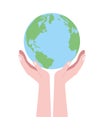 Hands lifting world planet earth isolated icon