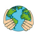 Hands lifting world planet earth