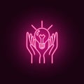 hands and a light bulb neon icon. Elements of Idea set. Simple icon for websites, web design, mobile app, info graphics Royalty Free Stock Photo