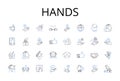 Hands line icons collection. Fingers, Palms, Mitts, Paws, Claws, Grasps, Touches vector and linear illustration. Grips