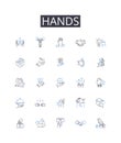 Hands line icons collection. Fingers, Palms, Mitts, Paws, Claws, Grasps, Touches vector and linear illustration. Grips