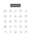 Hands line icons collection. Fingers, Palms, Mitts, Paws, Claws, Grasps, Touches vector and linear illustration. Grips