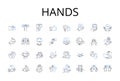 Hands line icons collection. Fingers, Palms, Mitts, Paws, Claws, Grasps, Touches vector and linear illustration. Grips