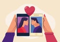 hands with lovers in smartphones Royalty Free Stock Photo