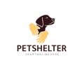 Hands lovingly hugging a dog, animal and pet, logo design. Animal care, pet shelter, cynology, veterinary medicine, vector design