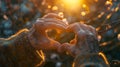 Hands Forming Heart at Sunset. AI generated Royalty Free Stock Photo