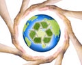 Hands making a circle Surrounding the recycle Earth Royalty Free Stock Photo