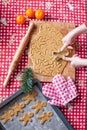 Hands making from dough Christmas gingerbread man Royalty Free Stock Photo