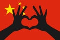 Hands making a heart shape on Republic of China flag