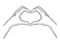 Hands making heart sign sketch engraving vector Royalty Free Stock Photo