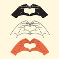 Hands making heart symbol icon, logo set, vector illustration