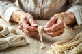 Hands making linen floss Royalty Free Stock Photo