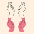 Hands making  mini heart symbol icon, logo set, vector illustration Royalty Free Stock Photo