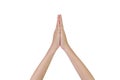 Hands making pay respect or pray sign isolated on white studio background. Close-up image with Clipping path Royalty Free Stock Photo