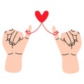 Hands making promise with red thread vector Royalty Free Stock Photo