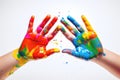 Hands Making Vibrant Handprints On Plain White Surface. Generative AI Royalty Free Stock Photo