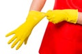 Hands male wearing a rubber glove