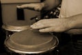 Hands of man playing the bongos Royalty Free Stock Photo
