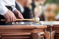 Hands of the man playing the timpani Royalty Free Stock Photo