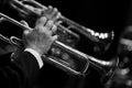 Hands of the man playing the trumpet Royalty Free Stock Photo