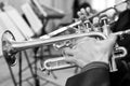Hands of man playing the trumpet Royalty Free Stock Photo